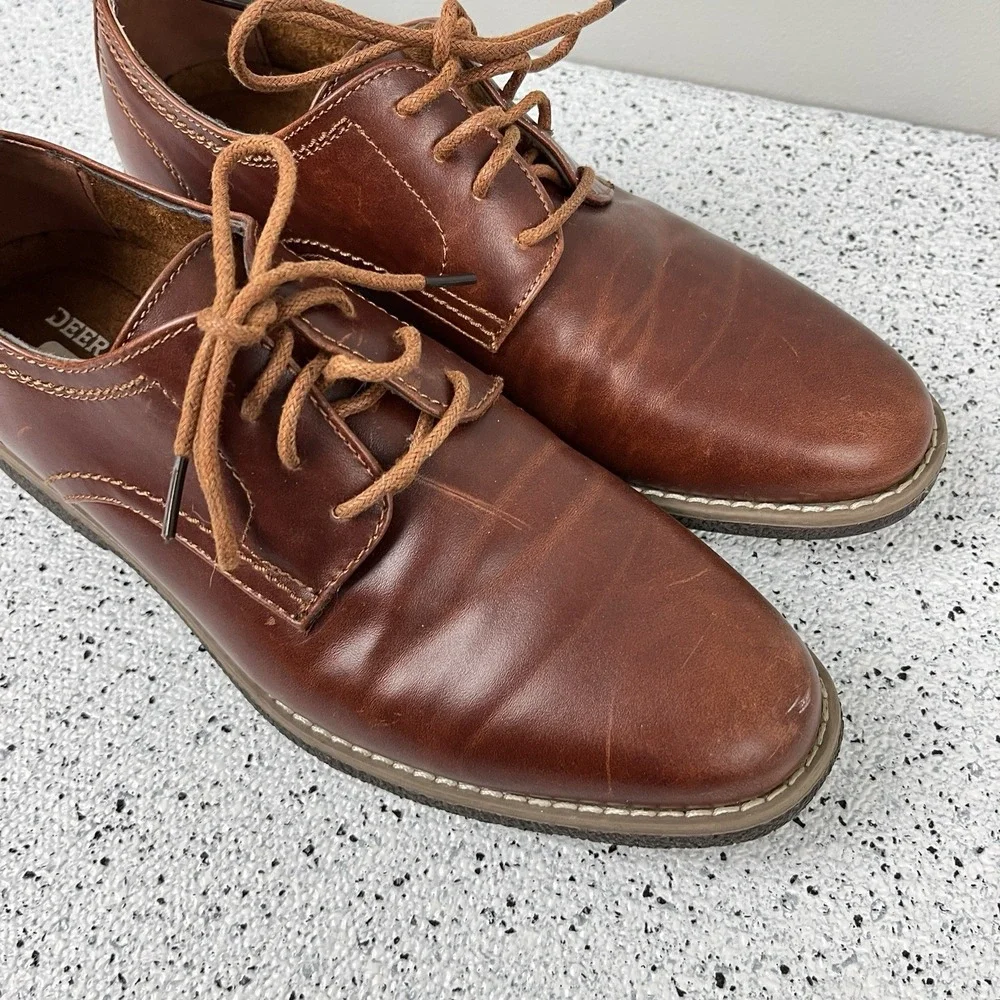 Deer Stags Zander‎ Boys 5M Brown Faux Leather Oxford Dress Shoes Memory Foam